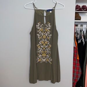 Francesca’s Blue Rain Embroidered Green Dress